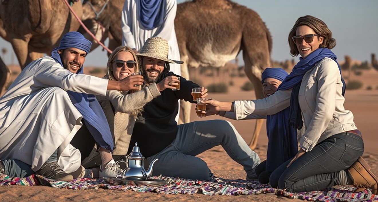 tourists drink tea moroccan mint tea
